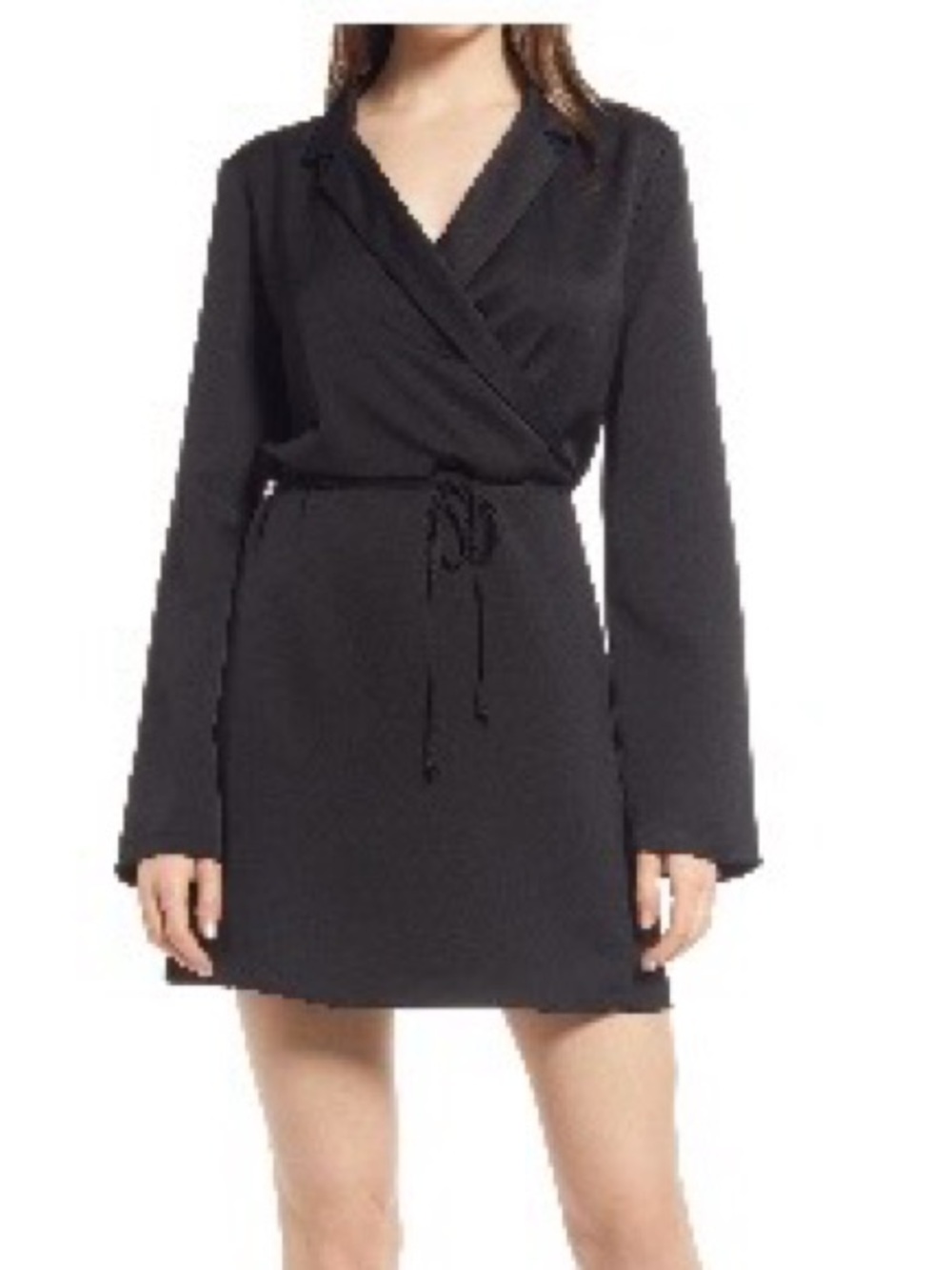 Black Wrap Mini Dress with Tie Waist